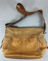 Fossil British Tan Leather Cross-Body Shoulder Bag Handbag Canvas Strap - £28.74 GBP