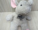 A&amp;A Plush small gray terrycloth elephant pink ears black check bow beanb... - $4.94