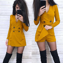 Long Sleeve Double-breasted Romper Shorts - $40.81