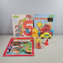 Sesame Street Lot Books Duck and Big Bird Plush Elmo Game Piece Wooden Taxi - $10.99