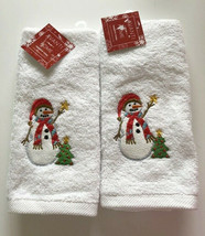 Christmas Snowman Fingertip Towels Embroidered Set of 2 Avanti Bathroom Holiday - $32.22