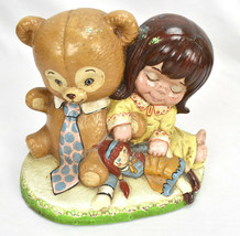 Vintage &#39;73 Ceramichrome Girl Holding Teddy Bear Raggedy Ann Doll Figurine  - £39.38 GBP