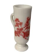 Vintage Milk Glass Pedestal Mug Red Toile Scene Colonial Couple Footed Cup - $16.20