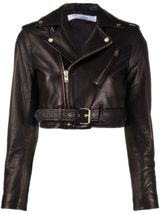 Cropped Womens Black Leather Jacket with golden zipper and buttons Size S - £111.47 GBP