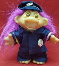 Vintage 1986 DAM Norfin Troll Doll 5" Police Officer Purple Hair-Patrolman - $14.87