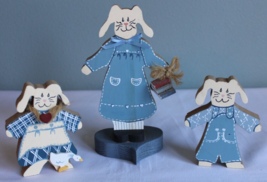 Set of 3 Handmade Painted Wood Folk Art Rabbit Cutouts Mom 7&quot;, Boy, Girl 4&quot; - £11.19 GBP