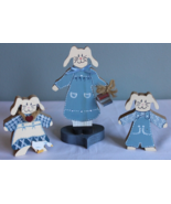 Set of 3 Handmade Painted Wood Folk Art Rabbit Cutouts Mom 7&quot;, Boy, Girl 4&quot; - £10.52 GBP