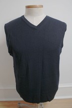 Vtg 90s Eddie Bauer S Navy Blue Merino Wool V-Neck Rib Knit Sweater Vest - £18.94 GBP