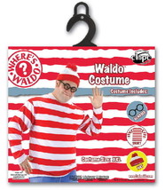 Where&#39;s Waldo Shirt, Hat and Glasses Adult Size XXL Costume Kit NEW SEALED - £18.23 GBP