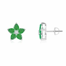 ANGARA Emerald Pear-Shaped Stud Earrings with Diamond in 14K Gold (A, 4x3mm) - £517.62 GBP