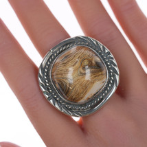 sz11 Vintage Navajo silver ring with petrified wood - £178.02 GBP