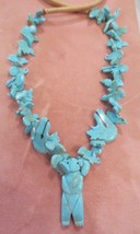 Vtg Carved Turquoise Animal Fetish Necklace 31&quot; Zuni Squaw wrapped - £120.48 GBP