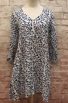 Gretchen Scott Tunic Beach Cover-Up 100% Cotton Navy Blue &amp; White Print ... - £25.95 GBP