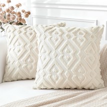 Beige Throw Pillow Covers 18x18 Set of 2, Plush Wool, Velvet Back - $235.97 MXN