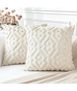 Beige Throw Pillow Covers 18x18 Set of 2, Plush Wool, Velvet Back - $235.97 MXN