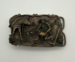 Gold Prospector &amp; Mule Belt Buckle Strike It Rich US Frontier Vtg 80s 24... - $39.99