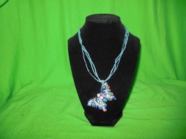 Handcrafted Triple Strand Necklace with Art Glass Butterfly Pendant - £7.86 GBP