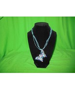 Handcrafted Triple Strand Necklace with Art Glass Butterfly Pendant - $10.00