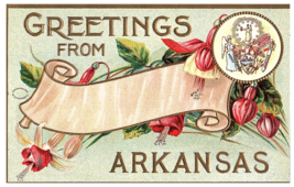 Greetings from Arkansas Mercy Justice Angel Flowers Embossed Postcard - £7.78 GBP