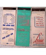 Vintage 3 Matchbook Covers Doo Drop Inn Mentor Motelle &amp; Louis Restaurant - $3.99