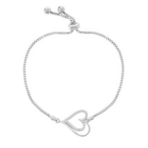 Box Chain with Center Open CZ Heart with Beads Adjustable Bolo Bracelet - £58.46 GBP