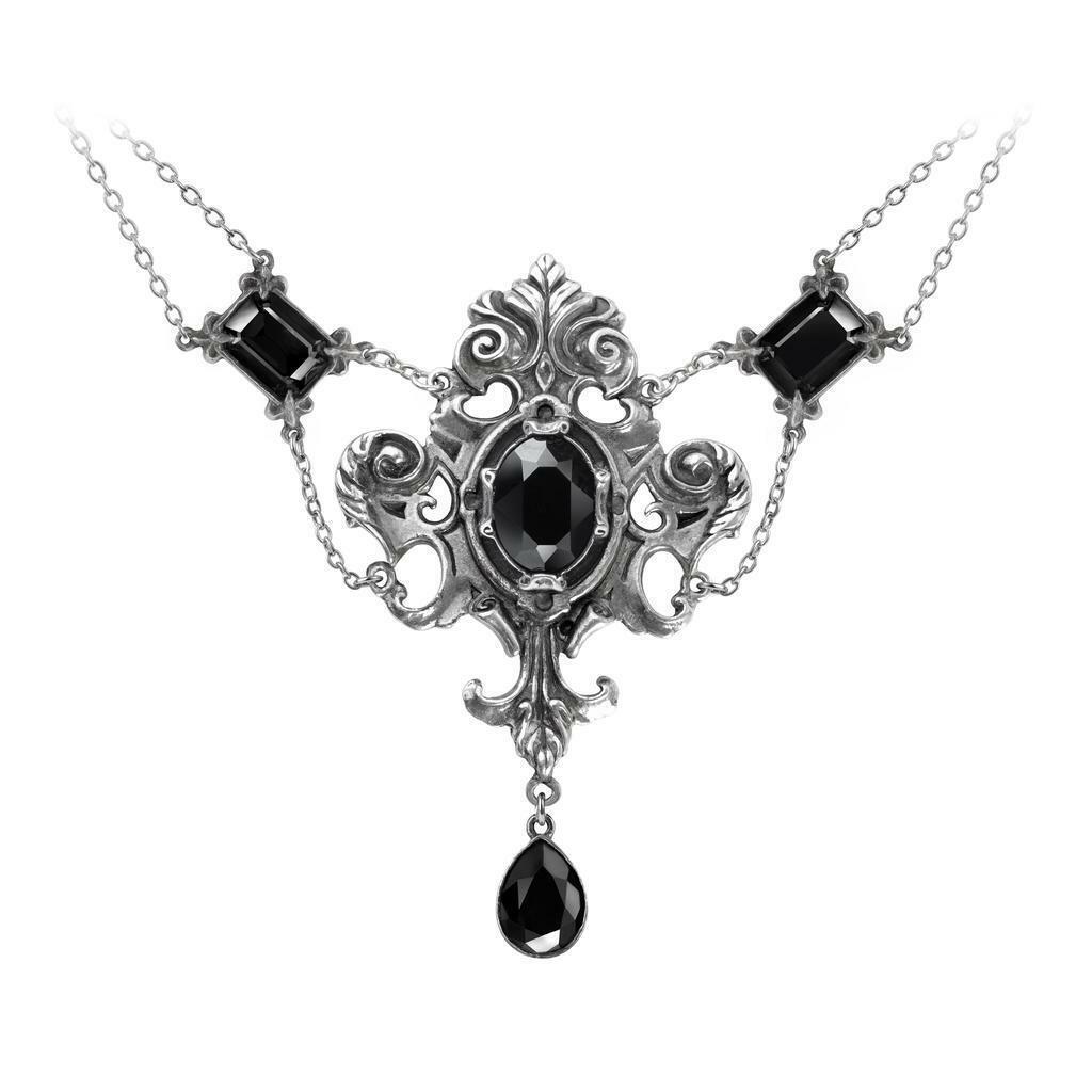 Primary image for Alchemy Gothic Queen of the Night Ornate Necklace Faceted Black Crystals P503