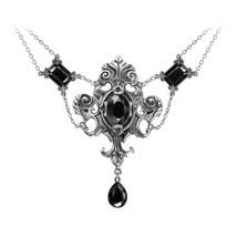 Alchemy Gothic Queen of the Night Ornate Necklace Faceted Black Crystals... - $83.95