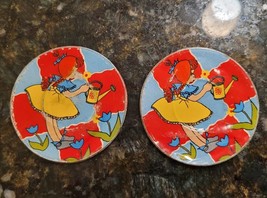 Vintage 1940s Ohio Art Childs Vintage Tin Lithograph Tea Set Girl Watering Can - £15.65 GBP