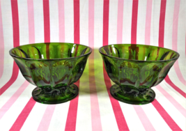 Stylish 2pc Retro 1960&#39;s Avocado Green Faceted Plastic Pedestal Decor/Food Bowls - £9.28 GBP