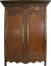 Armoire Antique French Country Farmhouse 1800 Large Solid Oak Floral Roses Brass - £6,592.65 GBP