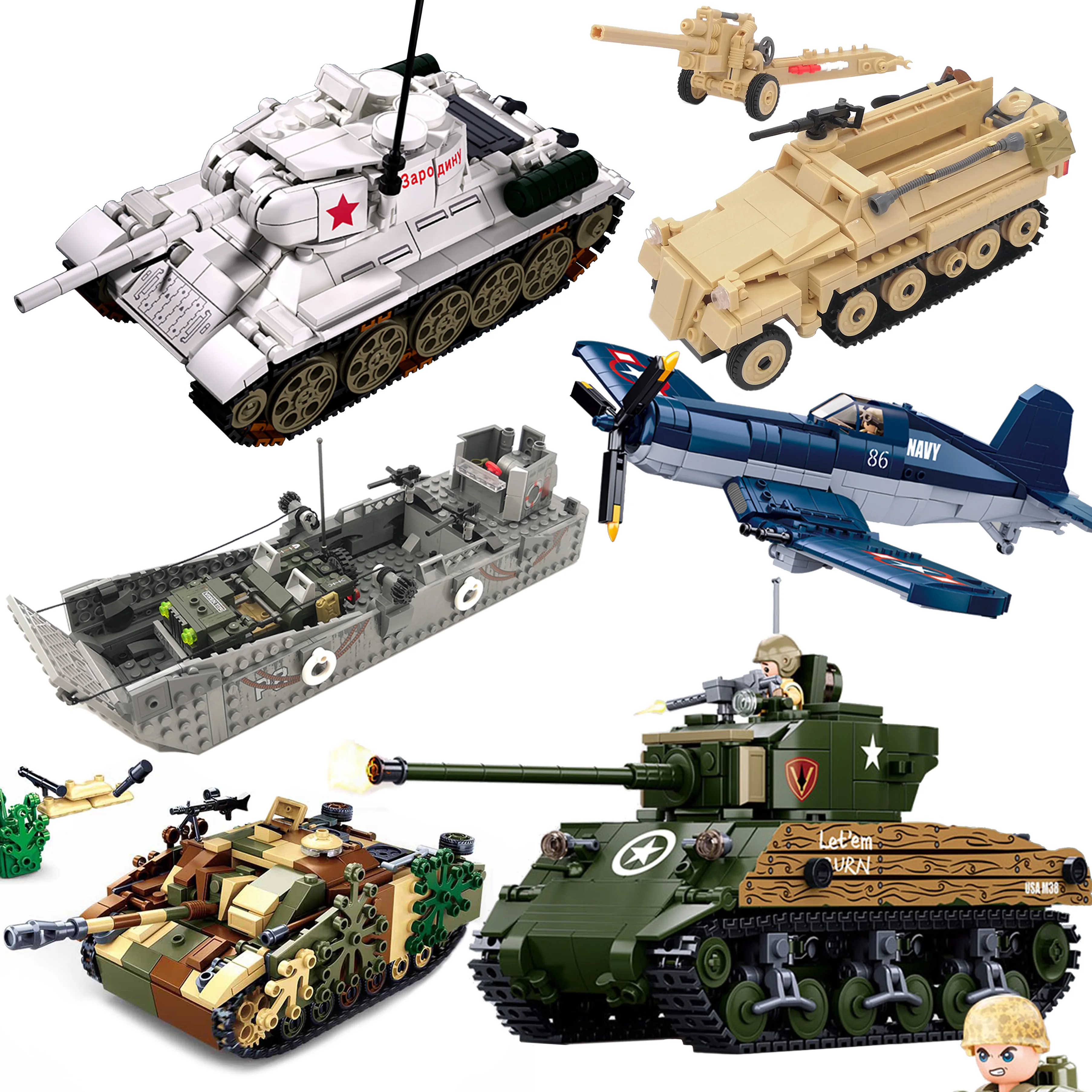 Military Tank T-34 Sherman Panzer IV BF109 Fighter Russia MOC WW2 Army Weapon - £17.33 GBP+