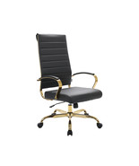 LeisureMod Benmar High-Back Leather Office Chair with Gold Frame Black - $7,205.33 MXN