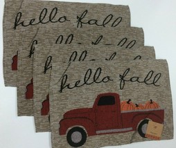 Set of 4 Hello Fall Red truck w pumpkins Autumn Tapestry Placemats 13 x 19 NWT - £8.12 GBP