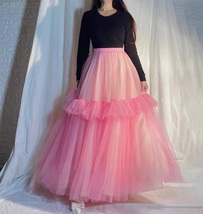 Light PINK Tulle Maxi Skirt Outfit Women Layered Holiday Tulle Skirts Plus Size image 5