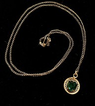 Emerald Green stone HEART 12K Gold Filled Pendant and 18&quot; Necklace - sig... - £25.89 GBP