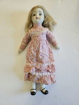 Vintage 1970s Walda Porcelain Bisque Doll Blonde Red &amp; White Prairie Dress 17&quot; - £23.29 GBP