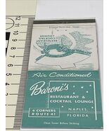 Matchbook Cover  Baroni’s Restaurant &amp; Cocktail Lounge Naples, FL  Unstr... - €10,63 EUR
