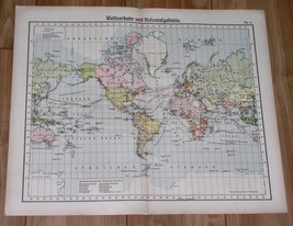 1905 Antique Map Of The World / German British French Colonies Ship Routes - £15.42 GBP