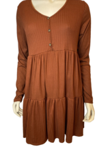White Birch Rust V Neck Long Sleeve  Ribbed Knit Tiered Dress Size L - $14.24