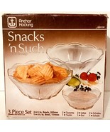 Vtg Anchor Hocking 3 Pc Snack Set 2 8&quot; Bowls  1 4&quot; Bowl Clear Ribbed Gla... - £13.38 GBP