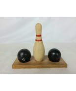 Vintage Wooden Bowling Balls with Pin Handle Salt and Pepper Shakers Japan - $35.96