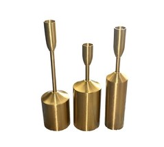 Set of 3 Mid Century Modern Brass Taper Candle Holders Minimalist Decor image 5