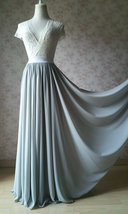 Silver Gray Chiffon Maxi Skirt Bridesmaid Plus Size Floor Length Chiffon Skirt image 2
