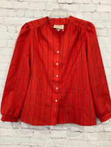 Vintage Lady Arrow Mistique Womens Medium Button Front Blouse Red Silky ... - $20.19