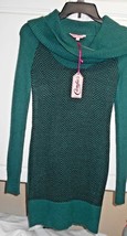 New Candies Womens Sz XS Green Black Long Cowl Neck Sweater Dress Ret $54 - £13.23 GBP