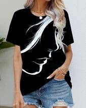 Blouse Women&#39;s Black T Shirt Fashion Digital Print Model #11 - £16.20 GBP