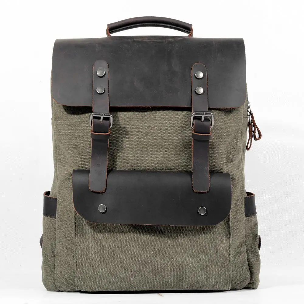 Multifunction Men Women Backpack Vintage Canvas Backpack Leather School Bag Neut - £56.39 GBP