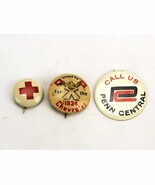 Lot of 3 Vintage Pins, Penn Central Foldover/Chevy &amp; Red Cross Pinbacks,... - $13.36 CAD