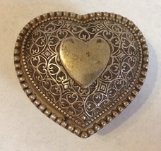 Vintage Heart Ornate Silver Metal Trinket Jewelry Box Scroll Floral Lined - £31.32 GBP