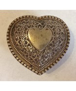 Vintage Heart Ornate Silver Metal Trinket Jewelry Box Scroll Floral Lined - £31.45 GBP